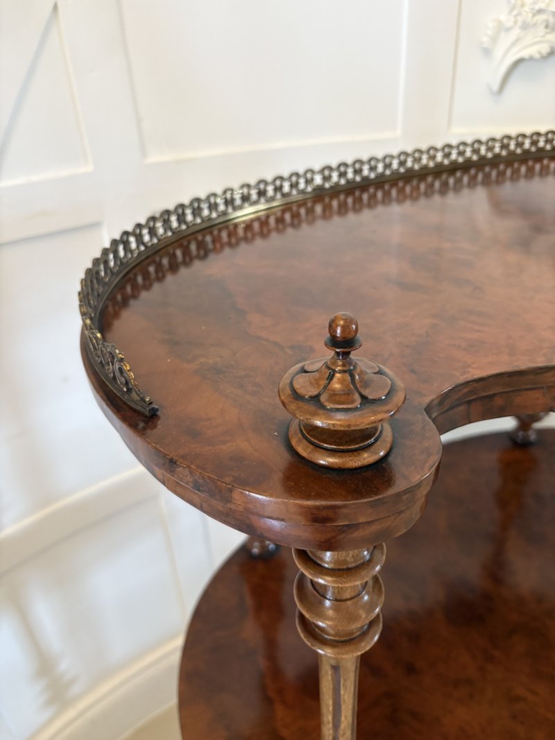 Outstanding Quality Antique Victorian Burr Walnut Serpentine Shaped Whatnot - Image 11